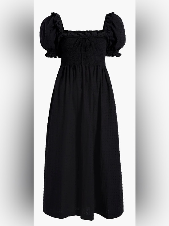Hill House Home Dresses & Skirts - Hill House Scarlett Midi Nap Dress Black Textured Clip Dot